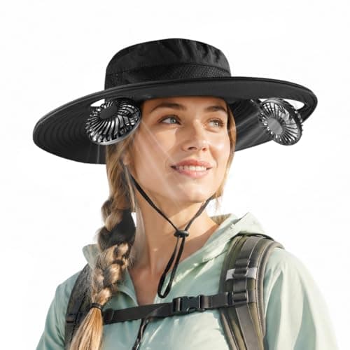Yiqrgad 2-in-1 Sun Hat with Detachable Neck Fan, UPF 50+ Wide Brim, 3-Speed Adjustable, Rechargeable Outdoor Essentials for Men Women Fishing Gardening Travel Black