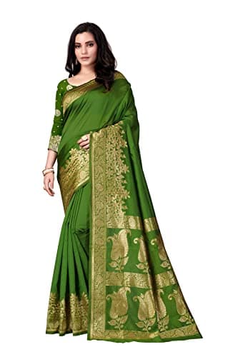 Vedant Vastram Women's Designer Banarasi & Kanjeevaram Silk Saree for Women (Meera Mahendi)