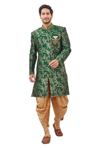 Lady Dwiza Indian Designer Wedding Festive Wear Jacquard Indo-Western Sherwani Pajama Set For Men