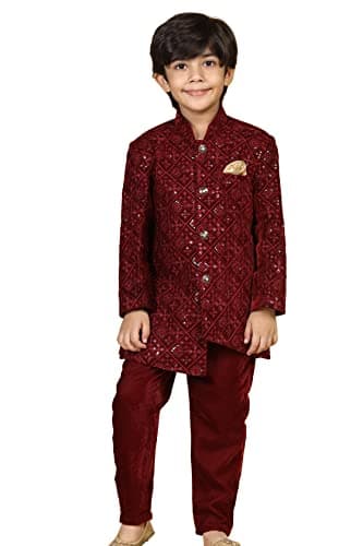AJ DEZINES Kids Party Wear Sherwani For Boys || Diwali Outfit (Maroon, 6-7 Years)