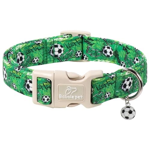 Babole Pet Soccer Dog Collar, Cute Boy Dog Collars for Puppy Small Dogs - Green Sports Themed Cotton Male Dogs Collar, Soft Adjustable Daily Pet Collars with Quick Release Buckle XS