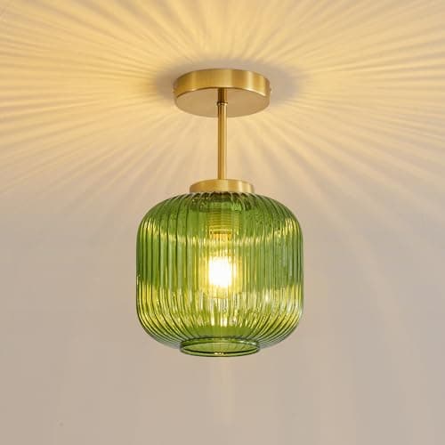 Feasey Green Semi Flush Mount Ceiling Light,Glass Ceiling Light Fixture