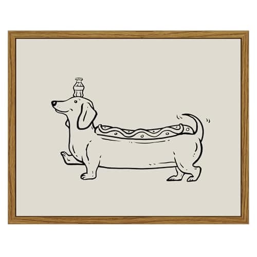 InSimSea Vintage Framed Wall Art Linear Dachshund Puppy Canvas Prints, Amusing Home Decor, Humorous Painting Picture, Kitchen Wall Decor Gifts for Friends or Family - 10L x 8W