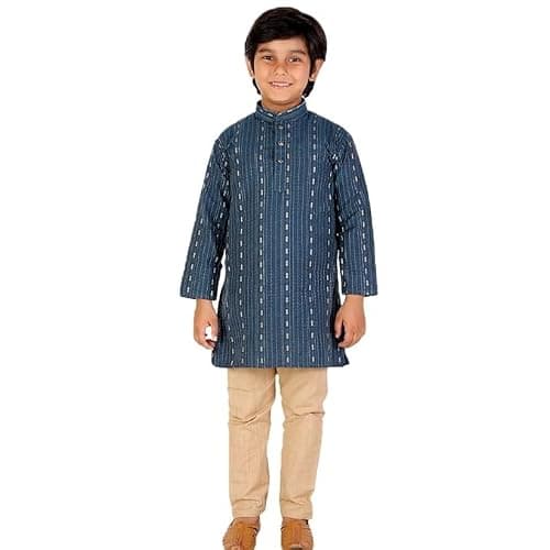 Pro-Ethic Style Developer Boy's Cotton Kids Ethnic Wear Kurta Set | Kids Kurta Set | Blue | 2-3 Years