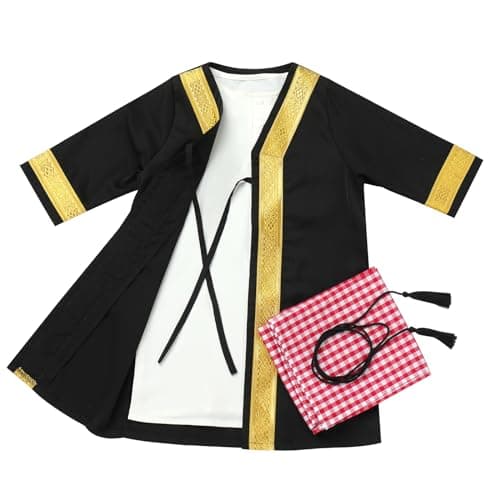 Muslim Clothes for Baby Boy Arabian Robe Red Plaid Turban Scarf Newborn Islamic Thobe Eid Ramadan Dubai Attire Infant Middle East Abaya Saudi Turkish Kaftan Kurta Black (4PCS) 12-24 Months