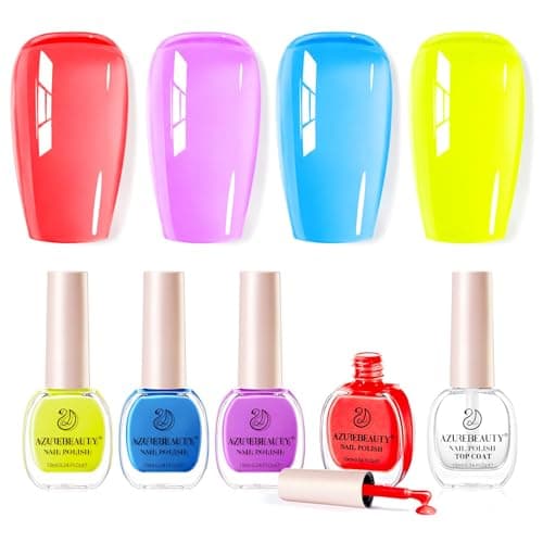 AZUREBEAUTY Neon Nail Polish Set, 4 Bright Summer Shades Jelly Pink Purple Blue Yellow Nail Color Kit for Natural Nails, DIY Manicure Gift for Women