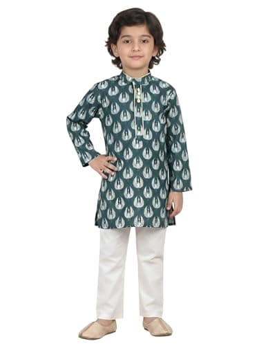 POLKA TOTS Boys Cotton Kurta Pajama Set | Printed Full Sleeve Kids Ethnic Outfit for Festivals, Weddings & Parties (Bird Print, 6-7 Y)