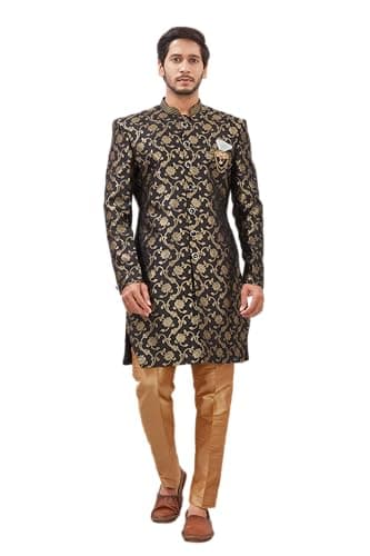Indian Designer Wedding Festive Wear Jacquard Fabric Indo-Western Sherwani Pajama Set For Men