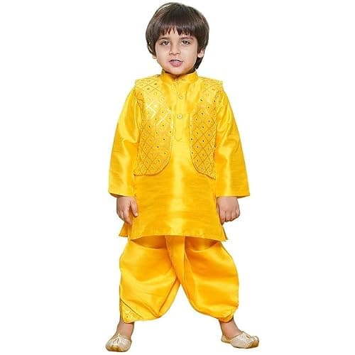 AJ DEZINES Kids Printed Kurta Dhoti Set for Boys Indian Traditional Party Wear Bollywood Style Wedding Dress (1932_Mustard_1)