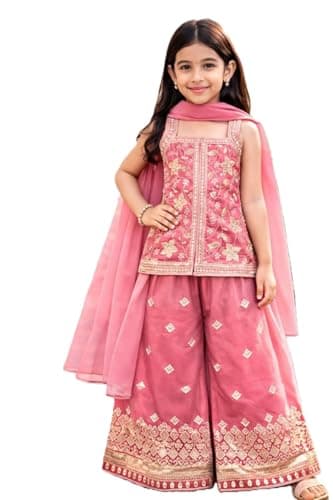 CLOTH ADDA Indian Ethnic Girls Traditional Kurta Plazzao Dress, Embrodiery Work, 9085