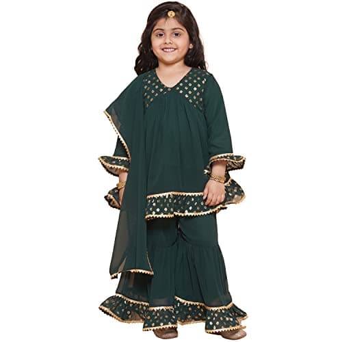 AJ DEZINES Girls Indian Ethnic Wear Salwar Kameez For Kids|Girls Punjabi Suit|Kids Sharara Set For Girls|Indian Dress-GRN-34