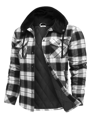 COOFANDY Flannel Jacket for Men Quilted Lined Shacket Long Sleeve Button Down Hoodie Shirt Jackets $8.99