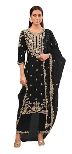 STELLACOUTURE indian ready to wear salwar kameez embroidered pakistani suit eid festival wedding party for women 2938-O (Black, 50)