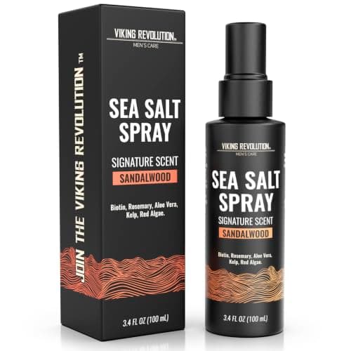 Viking Revolution Sea Salt Spray Travel Size - Sandalwood Scented Sea Salt Spray for Men Travel Hairspray with Bitoin, Rosemary, Aloe Vera -Effortless Surfer Hair with Volume and Light Hold (3.4fl oz)