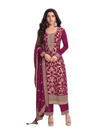 shopNstyle Women's Salwar Kameez Straight Suit Jacquard Traditional Indian Pakistani Ready To Wear Dress