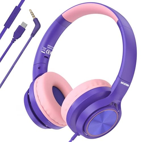 INFURTURE Kids Headphones for School with 3.5mm/USB C Headphones & HD Mic
