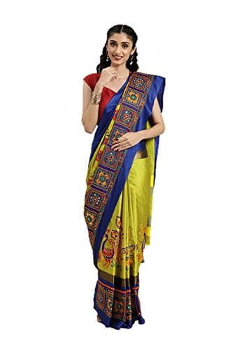 saree for Womens Ethnic Indian Wedding Gift Sari With Blouse Piece party wear (Yellow & Navy Blue, Unstitched)