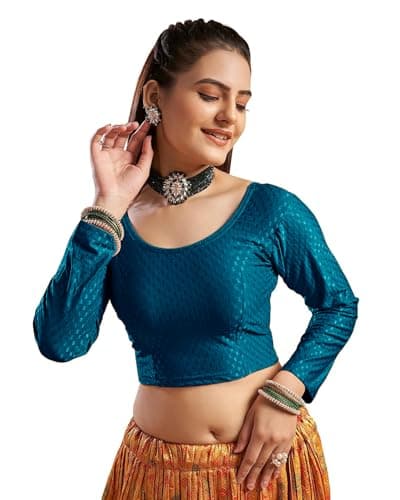 themilestocks Women's Blouses Readymade Gold Stretchable Saree Crop Top Choli Free Size Long Sleeve