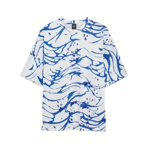 Oakley Mens All Wave Sun Tee, Wave Print Blue/White, X-Large