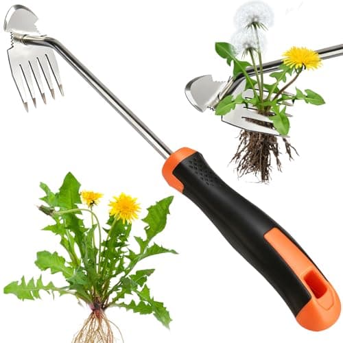 DWULCX Weed Puller Tool,2026 New Garden Weeder Tool Stainless Steel Hand Weeder Tool,5 Teethes Dual Purpose Weed Remover Tool Weeding Tools for Gardening (Rubber Handle)