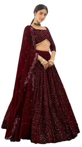 STELLACOUTURE Ready to Wear Lehenga Choli Set for Women, Designer Indian Traditional Wedding Navratri Party 320-O (Maroon, 38)
