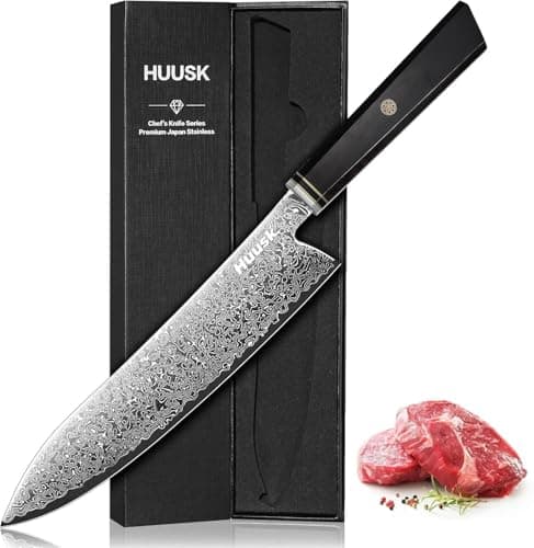 Huusk Damascus Chef Knife 8 Inch, 67-Layers Damascus Kitchen Knives with Ergonomic Wood Handle, Ultra Sharp Japanese Knife, Professional Cooking Knives for Kitchen, Christmas Gifts for Men Women