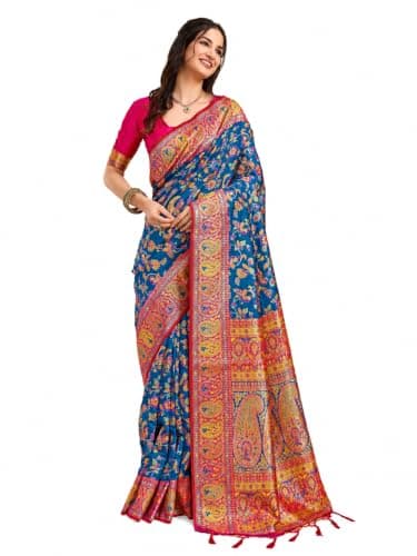 TRENDMALLS Women's Jacquard Silk Rich Woven Zari Border With Traditional Paisley Design Saree For Women (S83-PinkMorpeach)