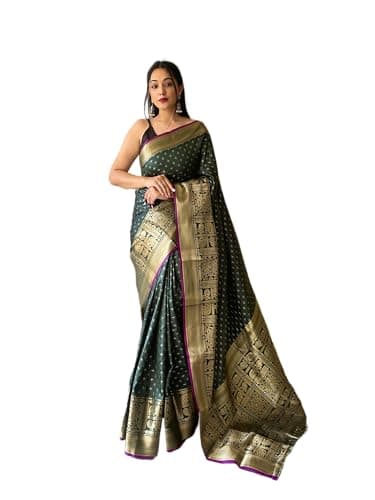 Rang Priya Banarasi Silk Zari Woven Saree with unstitched blouse (Green)