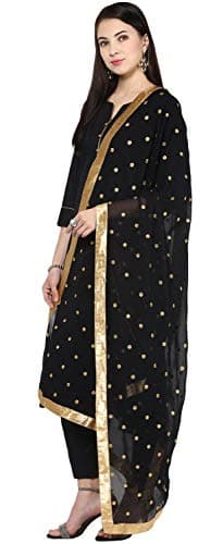 themilestocks Woman's Embroidered Chiffon Dupatta Scarf Shawl Wrap Soft Indian Bridal Wedding - Black