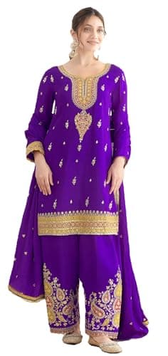 STELLACOUTURE Ready to wear salwar kameez for women, Indian Pakistani traditional ethnic suit, Eid, Wedding, Party 3001-O (Purple, 38)
