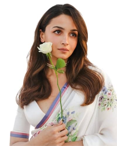 BE4ME.COM Alia bhatt Saree Rocky aur rani movie saree celebraty inspired sari Bollywood partywear Georgette Printed saree (Alia White)