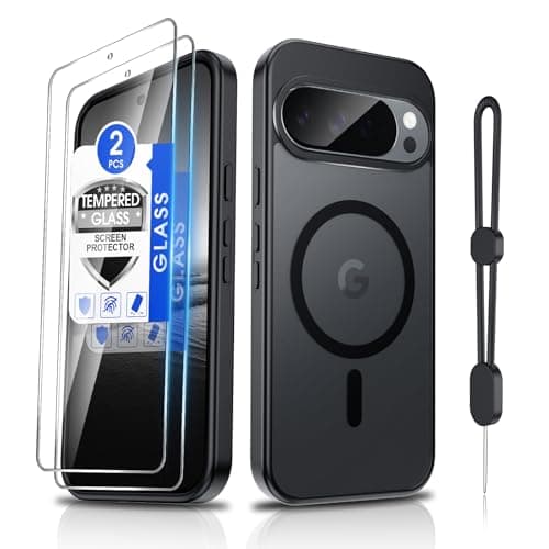 Dizn Magnetic for Google Pixel 10 Pro XL Case with Tempered Glass Screen Protector, Compatible with MagSafe Wireless Charging,with Strap,Matte Shockproof Cover Funda Protective Pixel 10Pro XL, Black