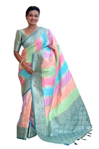 MOHIT CREATIONS Soft Silk With Zari Weaving Rich Pallu Contrast Border Saree With Unstitched Blouse Piece (Morpich)