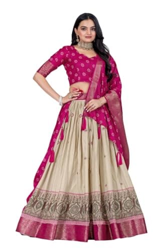 qoulrin Ready To Wear Indian Lehenga Choli, Dupata with Stitched Blouse For Women Party, Festival Wear. (pink, 42)