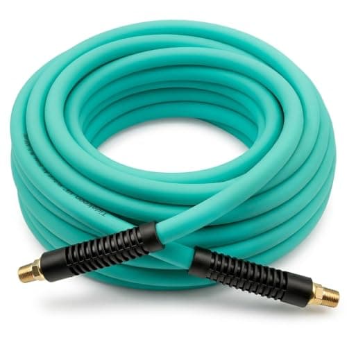 Fevone Heavy-Duty Hybrid Polymer Air Compressor Hose 50ft x 1/4" ID, 300 PSI Flexible Kink-Resistant Air Hose with 1/4" MNPT Brass Fittings for Automotive Repair