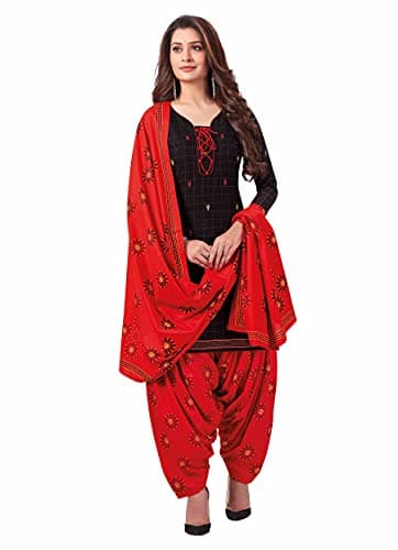Miraan Women's Cotton Printed Readymade Salwar Suit XX-Large Black