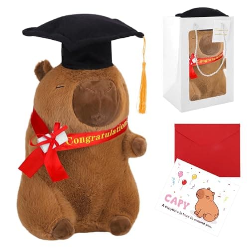 MOVING EARS 2026 Graduation Capybara Plush with Gift Bag and Card 12 Inch Capybara Stuffed Animal Plush Doll Pillow Graduation Gifts Party Decorations for College High School Grad for Her Him