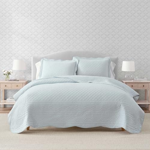 Martha Stewart - Queen Size Qu... Bed Set, Vintage Scallop Blue