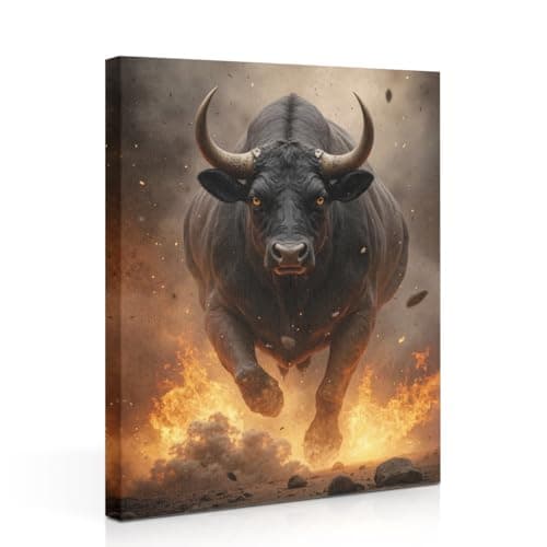 TBT Spanish Bullfighting Wall Art, Rustic Farmhouse Cows Pictures Wall Decor Painting, Cow Animal Canvas Framed Posters Prints for Living Room Home Farmhouse Bathroom Decor 11.5x15 Inch