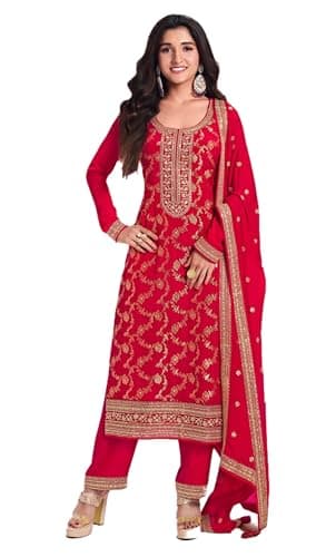 Shriva Fashion indian salwar kameez ready to wear Eid festival embroidered wedding plus size salwar suit for women (2805) (Red, 44)