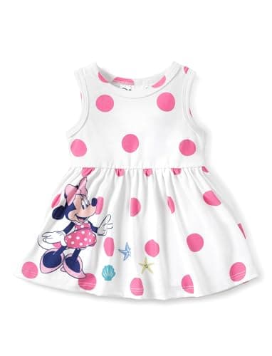 Disney Minnie Mouse Toddler Girl Dress White Polka Dot Sleeveless Casual Summer Sundress Kids Birthday Party Beach Home Outfits Clothes Size 5-6