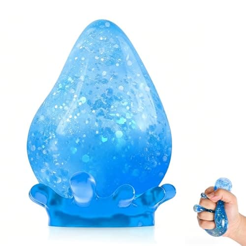 Water Drop Squishy Stress Ball, Soft Glitter Drop Squishy Fidget Stress Ball to Stretch, Squeeze, New Slow Rise Relief Fidget for Anxiety Stress (Blue)