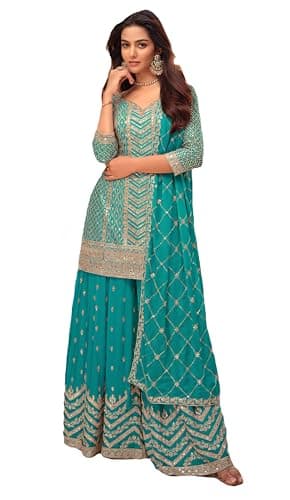 STELLACOUTURE indian pakistani salwar kameez ready to wear wedding embroidered eid festival suit for women 2855-O (US, Numeric, 44, Regular, Regular, Teal)