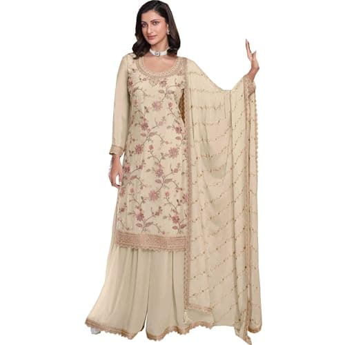 stylishfashion ready to wear new christmas indian pakistani eid wear dress designer palazzo sharara salwar kameez suits (US, Numeric, 38, Regular, Regular, White)