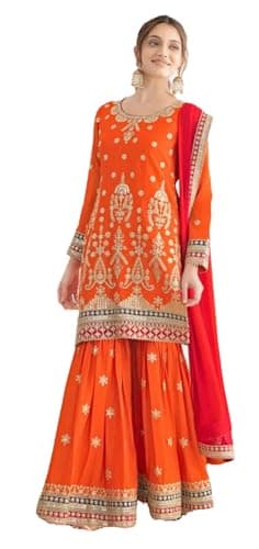 STELLACOUTURE Ready to wear salwar kameez for women, Plus size Indian Pakistani ethnic suit, Eid, Wedding, Party 3026-O (Orange, 52)