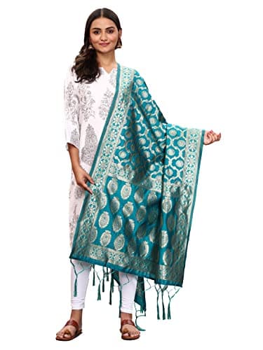 Fabcartz Woman's Woven Banarasi silk Dupatta Scarf Shawl Wrap (Rama3)
