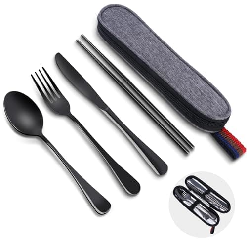Reusable Travel Utensils Set with Case, Premium Stainless Steel Flatware, Portable Silverware for Lunch, Camping, Picnic, Travel Fork and Spoon Set, To Go Utensils, Dishwasher Safe