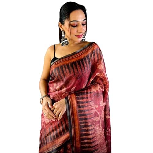 Women's Tissue Saree with Floral Stripes Design, Elegant Indian Wedding and Festive Wear Sari, Rust Red