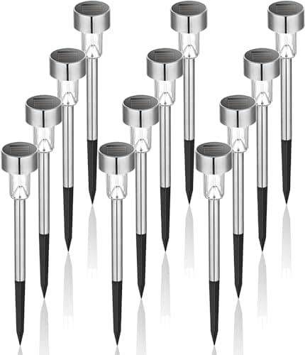 GIGALUMI Solar Lights Outdoor Waterproof, 12 Pack, Stainless Steel LED Solar Garden Lights for Patio, Lawn, Yard and Landscape, Cold White