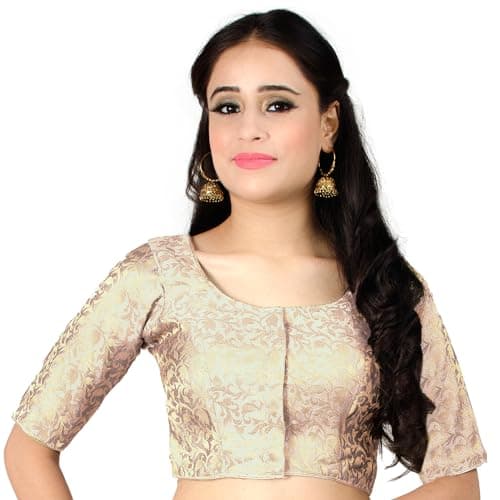 Chandrakala Banarasi Blouses for Women Sarees,Readymade, Off White,X-Large (B214OFF5)